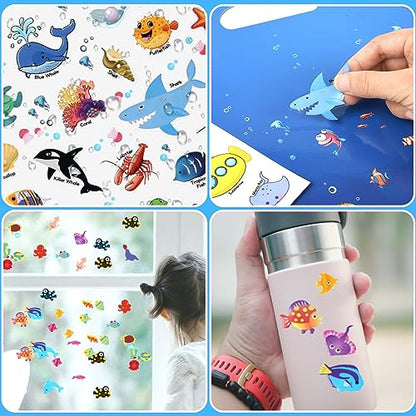 ASTARON Reusable Sticker Book for Toddlers, 88 Pcs Ocean Stickers Road Trip Activities Car Airplane Activities Travel Toys for Kids, Kids Quiet Time Activities (2-6 Age) - style: Ocean animals