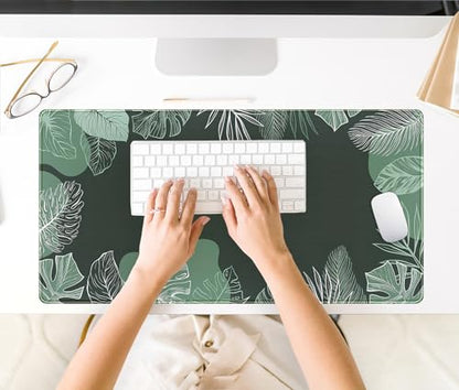 Green Plants Desk Mat Tropical Leaves Mouse Pad Cute, Large Extendded Gaming Deskmat, XXL Laptop Keyboard Mouse Mat Desktop Matt Women Office Desk Accessories Mousepad Desk Cover Mat, 31.5"x15.75" - color: Green Tropical Leaves