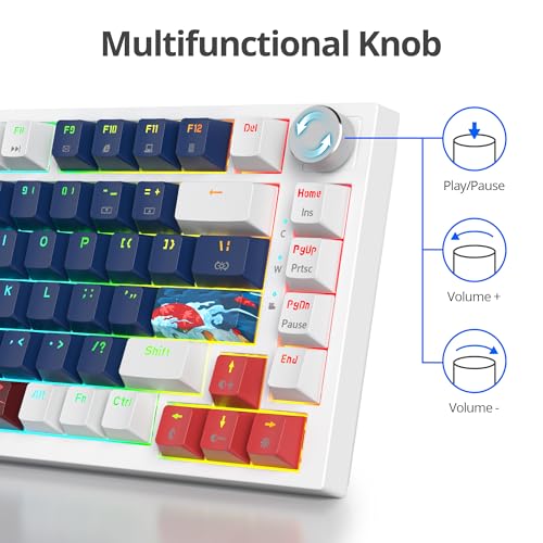 Guffercty kred 75% Percent Blue Wired Keyboard Gasket Mount, Hot-swappable RGB Mechanical Gaming Keyboard Programmable with Knob for Mac/Win (82 Blue Earth) - color: 82 Blue Earth
