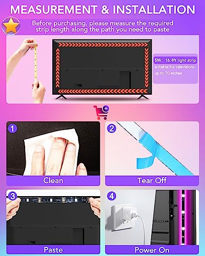 MATICOD LED Lights for TV, 16.4ft RGB Strip Lights for TV Behind 50-70in TV, Bluetooth APP Remote Control Music Sync TV Backlight for Bedroom Gaming Room