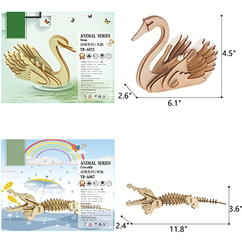 3D Wooden Wild Animal Puzzle - 6 Piece Set Wood Wild Animals Skeleton Assembly Model Kits - Wooden Crafts DIY Brain Teaser Puzzle - STEM 3D Puzzle Gifts for Adults & Teens - style: Wild Animals 6 model