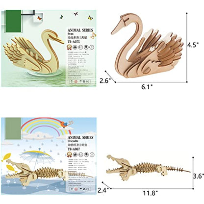 3D Wooden Wild Animal Puzzle - 6 Piece Set Wood Wild Animals Skeleton Assembly Model Kits - Wooden Crafts DIY Brain Teaser Puzzle - STEM 3D Puzzle Gifts for Adults & Teens - style: Wild Animals 6 model