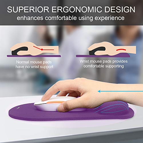 TECKNET 2 Pack Gaming Ergonomic Mouse Pad with Wrist Support Purple | Soft Memory Foam, Fast Rebound, Pain Relief，Waterproof Surface, Non-slip Base - color: PURPLE