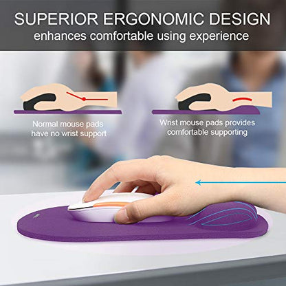 TECKNET 2 Pack Gaming Ergonomic Mouse Pad with Wrist Support Purple | Soft Memory Foam, Fast Rebound, Pain Relief，Waterproof Surface, Non-slip Base - color: PURPLE