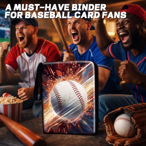 Baseball Card Binder with Sleeves, 4-Pocket Portable Card Protectors Album Holder Book with Zipper, Fits 400 Cards with 50 Removable Sleeves, Baseball Cards Display Storage Carrying Case -GYYS03 - color: Baseball-GYYS03-400 cards