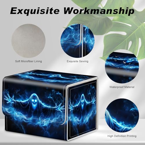 Card Game Storage Box TCG Deck Box MTG Card Box Organizer Trading Card Case Commander Deck Box TCG Card Storage Box Magnetic Closure Creative Pattern Up to 200 Cards, Blue Flame Smoke Skull Death - color: Blue Flame Smoke Skull Death