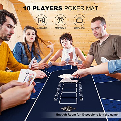 70 x 35 Inch Poker Mat, 8 Players Texas Hold'em Poker Rubber Mat Poker Topper for Tables, Folding Portable Poker Table Top Layout w/Carrying Bag for Poker Games, Blackjack, Casino (70 x 35 Inch-Blue) - color: 70 X 35 Inch-blue