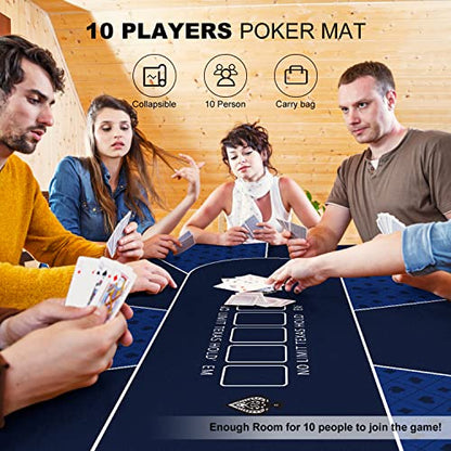 70 x 35 Inch Poker Mat, 8 Players Texas Hold'em Poker Rubber Mat Poker Topper for Tables, Folding Portable Poker Table Top Layout w/Carrying Bag for Poker Games, Blackjack, Casino (70 x 35 Inch-Blue) - color: 70 X 35 Inch-blue