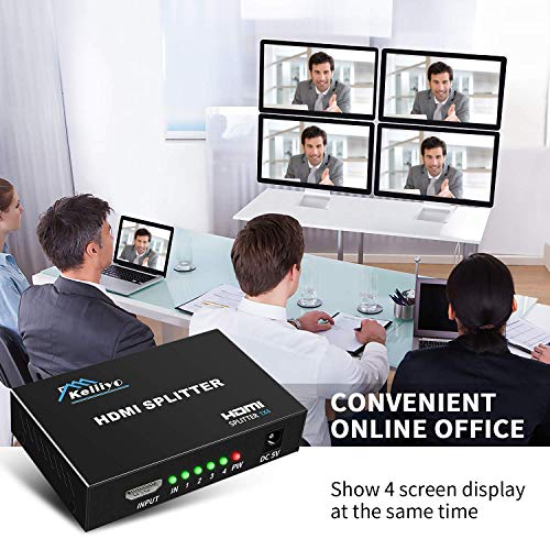 4K HDMI Splitter 1 in 4 Out (Mirror Only) – HDMI 1.4 4K@30Hz, Powered HDMI Distributor, Duplicate Screens for Multiple Monitors, Xbox, PS5/PS4, TV