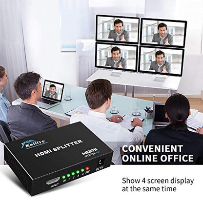 4K HDMI Splitter 1 in 4 Out (Mirror Only) – HDMI 1.4 4K@30Hz, Powered HDMI Distributor, Duplicate Screens for Multiple Monitors, Xbox, PS5/PS4, TV