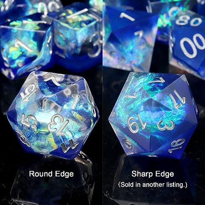 Haxtec Blue DND Dice Set, 7 Pcs Iridescent Resin Polyhedral RPG Dice | Galaxy Role Playing Games Dice with Velvet Pouch, Compatible with Dungeons and Dragons, Gifts for D&D Lovers - color: Blue