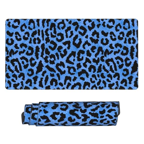 Blue Leopard Skin Print Large Extended Mouse Pads XL Mousepad with Stitched Edges Non-Slip Rubber Base Computer Keyboard Pad Desk Mat for Home Office Desk Decor, 29.5" X 15.8" - color: Leopard (Blue), size: 29.5L x 15.8W inches