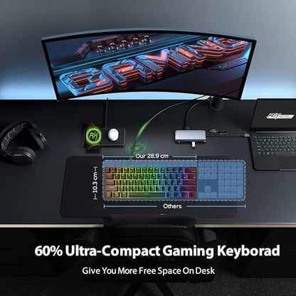 RK ROYAL KLUDGE RK61 Wired 60% Mechanical Gaming Keyboard Programmable QMK/VIA RGB Backlit 61 Keys Ultra-Compact Hot Swappable Red Switch Black - color: Black, size: Hot-Swappable Red Switch