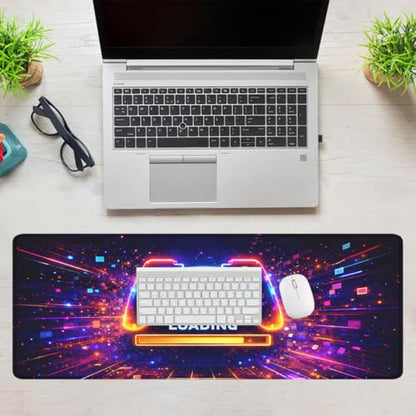 Gaming Controller Mouse Pad, Neon Loading Gaming Desk Mat with Stitched Edges,Non-Slip Waterproof Rubber Base Mouse Mat, 31.5x11.8in Mouse Pads for Desk Home Office Gaming - color: Gaming Controller, size: 31.5x11.8in