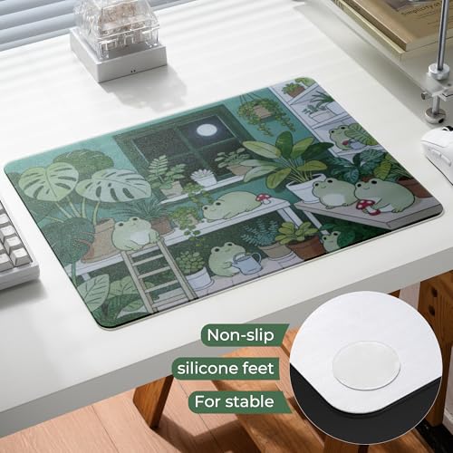 XVX Glass Mousepad Gaming, Cute Frog Hard Mouse Pads for Esports, Large Mouse Mat 410mm*310mm, Tempered Glass Mouse Pad Smooth Micro-Etched Surface with Improved Precision and Speed - color: Cute Frog