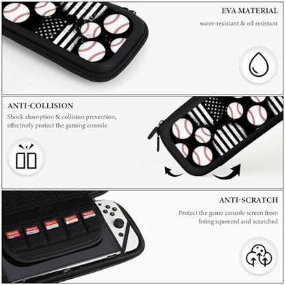 PPIKTC Travel Hard Shell Carrying Case for Switch, Shockproof Protective Storage Bag with 15 Game Cartridges, Baseball American Flag - color: Design (322)