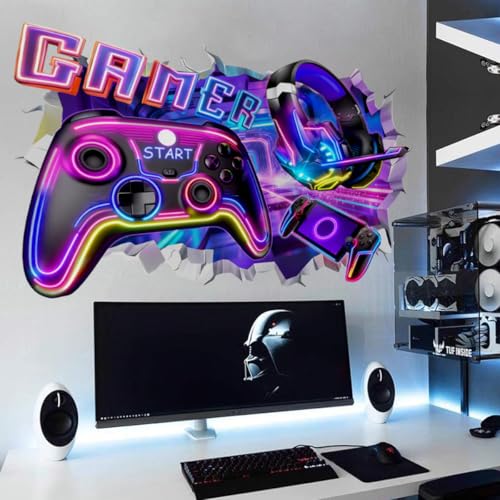 3D Game Room Decor Gaming Room Wall Decals Colorful Gamer Controller Video Gaming Joystick Stickers Boy Bedroom Teenagers Playroom Decor - color: Multi