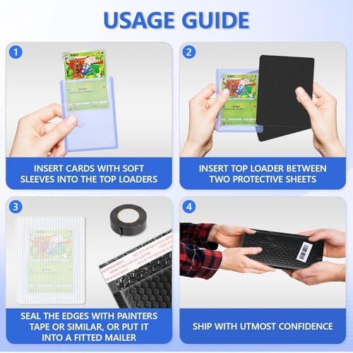 DEDC 200 Packs Trading Cards Shipping Protectors 100 Packs Cards Protector Shipping 50 Pcs Top Loaders 50 Pcs Black Bubble Mailers 5x 6" for Trading Card and a Tape Card Ship Bundle (Black)
