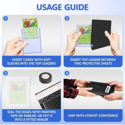 DEDC 200 Packs Trading Cards Shipping Protectors 100 Packs Cards Protector Shipping 50 Pcs Top Loaders 50 Pcs Black Bubble Mailers 5x 6" for Trading Card and a Tape Card Ship Bundle (Black)