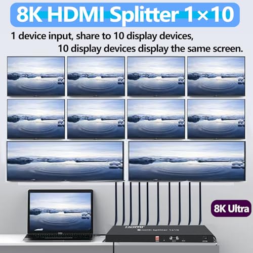 8K HDMI Splitter 1×10 HDMI2.1 Replicator Distributor 1 in 10 Out Affordable Splitter Multi-Monitor 8K@60Hz Full Ultra-HD Supports EDID RS232 Rest Button 3D HDR 48Gbps for Xbox PS4 DVD HDTV etc - size: HDMI Splitter 1×10 8K@60HZ