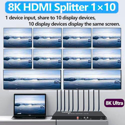 8K HDMI Splitter 1×10 HDMI2.1 Replicator Distributor 1 in 10 Out Affordable Splitter Multi-Monitor 8K@60Hz Full Ultra-HD Supports EDID RS232 Rest Button 3D HDR 48Gbps for Xbox PS4 DVD HDTV etc - size: HDMI Splitter 1×10 8K@60HZ