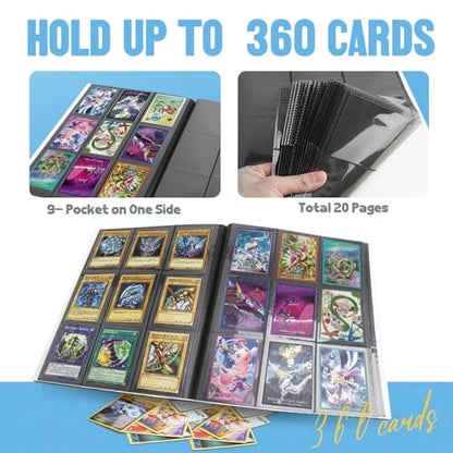 Card Binder 9-Pockets, Trading Card Binder, 20 Pages, 360 Card Capacity PU Collection Binder, Card Folder for MTG, TCG, Game Cards & Sports Cards（White） - color: White