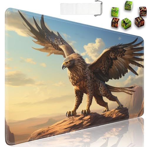 for MTG Playmat + Drawstring Travel Pouch + 6 Dice Counter, for Tabletop Trading Card Game Playmats or Large Mouse Pad, Anti-Slip Rubber 24 x 14 in, Mighty Eagle for TCG Playmat - color: JV-Playmat-1-F-151