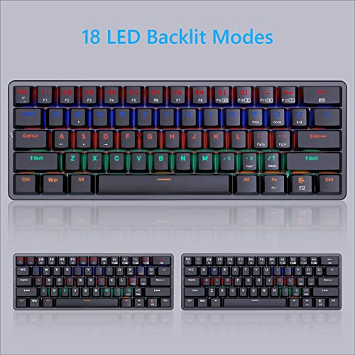 Redragon 60 Percent Mini Keyboard, Mechanical Gaming Keyboard with Low Profile Blue Switches, 18 LED Backlits, Wired Compact Portable Keyboard for Windows PC Mac, Typing, Travel, K616