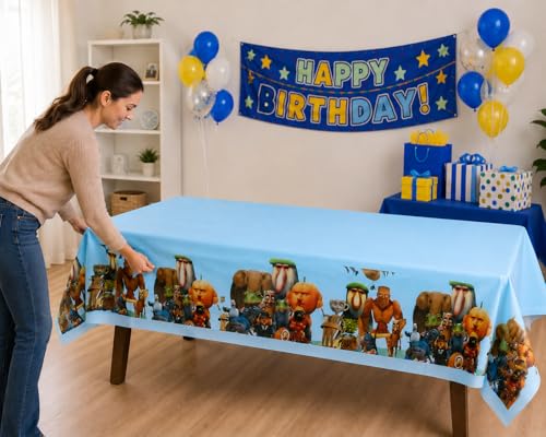 IndoTribe 2 Pcs Plastic Italian Brainrot Table Cloth Disposable 108x108cm Italian Brainrot Birthday Decorations Water Resistant Cappuccina Tablecloth Animal Theme Table Cover Brain Rot Party - color: Red and Blue