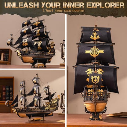 ROKR 3D Wooden Puzzles,Seahorse Barque Model kit,Ideal Gift for Adults&Teen