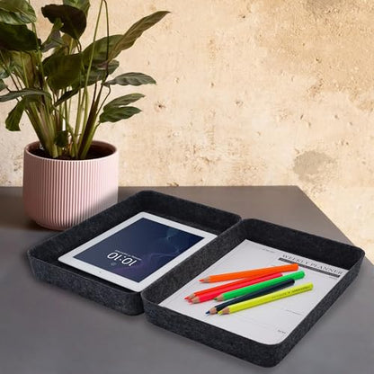 2pc Office desk drawer organizer tray documents Storage bin Charcoal - color: Charcoal