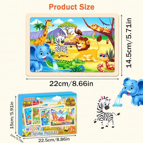 Wooden Puzzles for Kids Ages 4-6, 24 Pieces Dinosaur, Undersea, Wildlife, Farm Jigsaw Puzzles for Kids Ages 3-5. 4 Pack Toddler Puzzles Toys for Boys and Girls Ages 3,4,5,6 Year Old - color: Dinosaur+sea+animal+farm