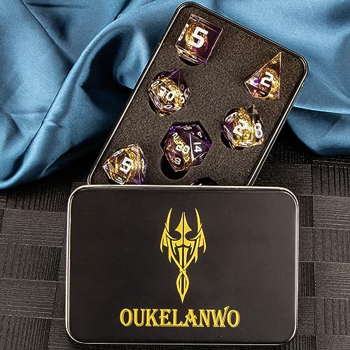 OUKELANWO Magic Lord Rings DND Dice Set with Box, 7Pcs Resin LOTR D&D Dice Set for Role Playing Game, Purple Dungeons Dragons D and D Sharp Edge Dice D20 D12 D10 D8 D6 D4 - color: Purple & White