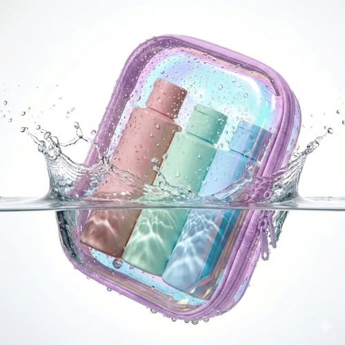 Clear Hard Shell Organizer Cases, 2 Pack | Iridescent PET shell with water-resistant, scratch-resistant surface for travel, toiletries, electronics and daily essentials - color: Purple2