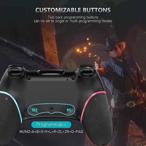 ASTARRY Switch Controller Wireless Switch Pro Controller Compatible with Switch/Switch 2/Lite/OLED Programmable Remote Gamepad Joystick with Wake-up and Turbo（Upgraded Version） - color: Red and blue