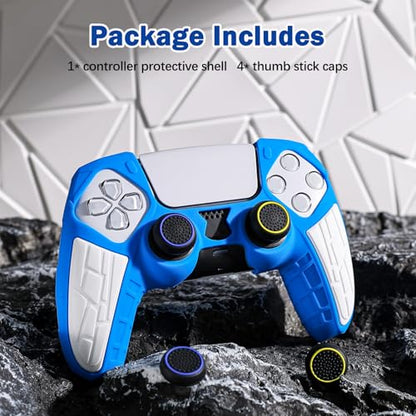 DLseego Protective Cover for PS5 Controller, Soft Silicone Ergonomic Anti-Slip Controller Case Skin with 4 PCS Thumb Stick Grip Caps - Blue - color: Blue