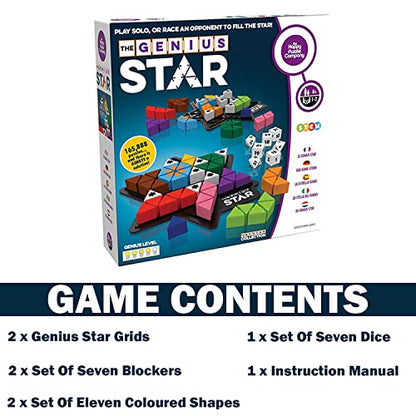 The Happy Puzzle Company The Genius Star | Toy of The Year Award Winning Family Board Game | 165,888 Possible Puzzles | Filling in Colored Shapes | Blockers to Complete A Star | Golden Star Twist