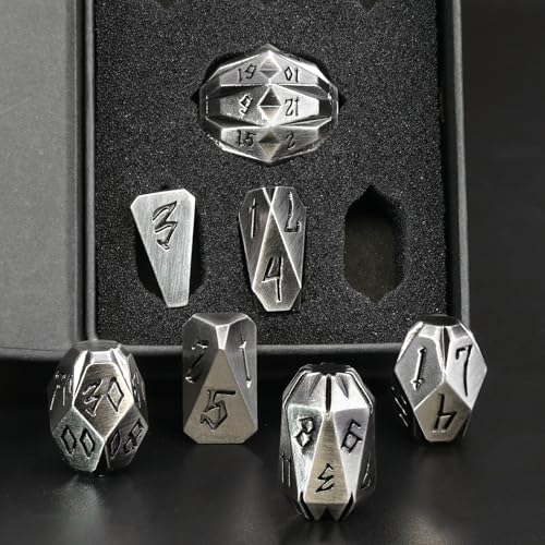 ZHOORQI Metal DND Dice Stonehenge Polyhedral Die Set for RPG(JS-Silver) | D and D Dice, 7Pcs/Set Unique Cool Dice, Perfect Dice Gifts for Dungeons and Dragons RPG Role Play Games - color: Jsz-silver
