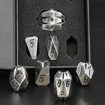 ZHOORQI Metal DND Dice Stonehenge Polyhedral Die Set for RPG(JS-Silver) | D and D Dice, 7Pcs/Set Unique Cool Dice, Perfect Dice Gifts for Dungeons and Dragons RPG Role Play Games - color: Jsz-silver