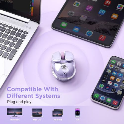 Q9 Chargeable Portable Silent 2.4GHz/Bluetooth Dual Mode Wireless Cute Mouse, 4 Adjustable DPI,4800 DPI Optical Tracking Clear Mouse with RGB Lighting, Compatible Win/Mac/Android/iOS(Purple) - color: Purple