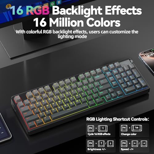 LEOBOG A98 Wireless Mechanical Keyboard, Tri-Mode BT5.0/2.4GHz/USB-C, Creamy Keyboard with Number Pad, Gasket Structure Hot Swappable, PBT Keycaps, RGB Backlit Black Gaming Keyboard with Knob for PC - color: Gradient Black