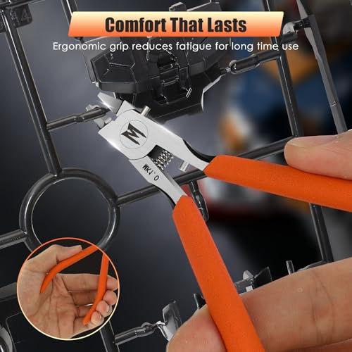 Ultimate Model Nippers, Ultra-thin Single Blade Flush Cutter for Gundam & Resin & Plastic Models, Cr-V Steel with Non-Stick Coating, Ergonomic Non-slip Grip (Professional Grade)