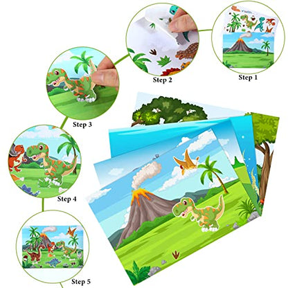 Make a Scene Stickers for Kids, 32 Sheets Reusable Animal Sticker Book | Jungle Farm Dinosaur Mix and Match, DIY Toddler Activity, Birthday Party Favor