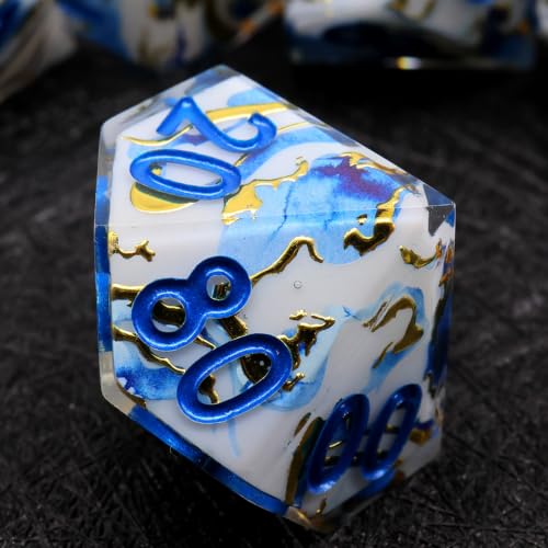 XENOLUX Polyhedral Resin DND Dice Set - Marble Effect with Gold Holographic Foil, Hand-Polished RPG Dice in Tin Box for Dungeons and Dragons (L21) - color: L21