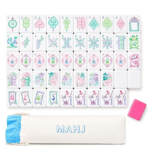 4 Layer Mahjong Tiles, 160 Pcs Premium Acrylic American Mahjong Set with Dice Bag, 13 Styles Available Clear Engraved Western Game for Adults Home Travel Parties & Social Games (03) - color: 03