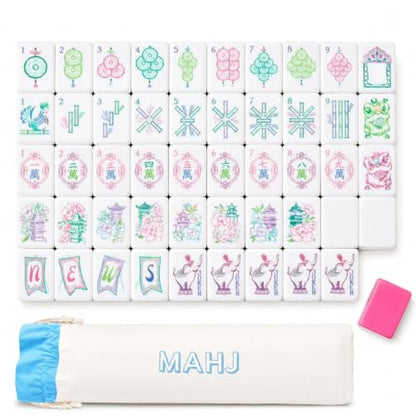 4 Layer Mahjong Tiles, 160 Pcs Premium Acrylic American Mahjong Set with Dice Bag, 13 Styles Available Clear Engraved Western Game for Adults Home Travel Parties & Social Games (03) - color: 03