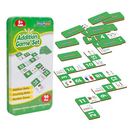 Kasfalci Addition Dominoes Set,Math Games for Kids,Math Manipulatives,Counting Toys,Learning Games,Preschool Learning Activities,Homeschool Supplies,Kindergarten Classroom Must Haves,1st 2nd 3rd Grade - style: Addition