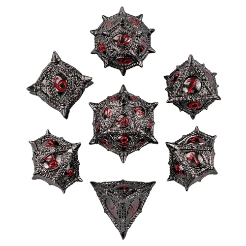 Black Metal DND Dice Dragon Eye Metal Dice Set D&D for Tabletop Game | Leather Storage Bag, DM Gift, for Dungeons and Dragons Role Playing Games - color: Dragon-black Red