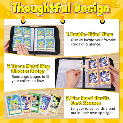 Card Binder, 4-Pocket Design, 400-Card Capacity with 5 Top loaders | Large Capacity, Waterproof PU cover,Custom ,Page Order Design,zipper closure,clear PP pages - color: Classic, size: 4-Pocket