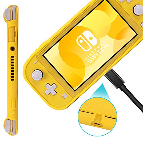 Silicone Protective Case for Nintendo Switch Lite, Soft Grip Case Cover with Comfort Ergonomic Handles for Nintendo Switch Lite 2019 [Self Stand][4 Thumb Stick Caps] (Yellow) - color: 실리콘-옐로우